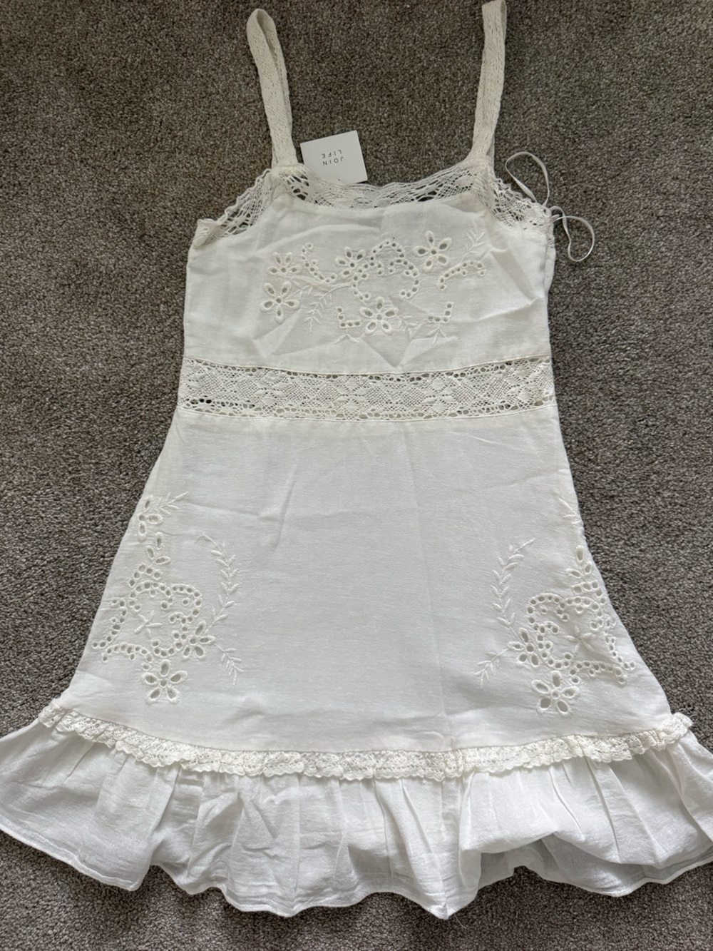 Zara White Lace-Detail Mini Dress
